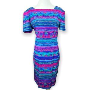Vintage Liz Claiborne Abstract Floral/ Stripe Pattern Silk Sheath Dress 10